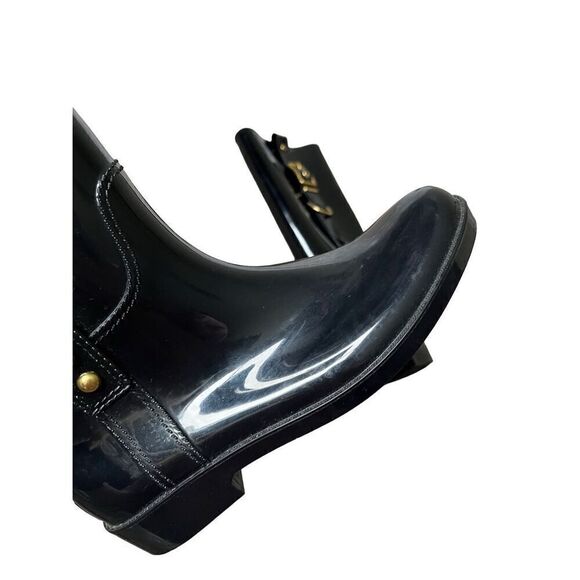 Coach Tasha Black Shiny Finish Rubber Boots Size 6 Rare - Picture 8 of 12